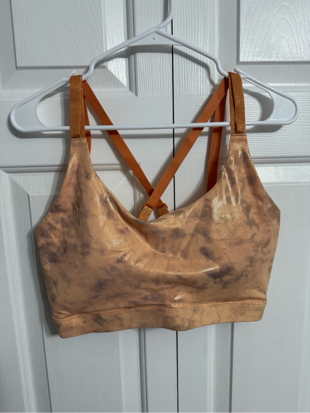 Women's Shimmery Orange Sports Bra with Crisscross Back